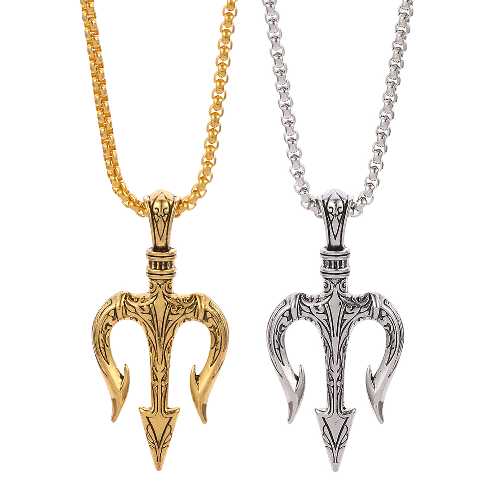 Men Accessories Neck Chain - Punk Vintage neptün Trident kolye Hip
